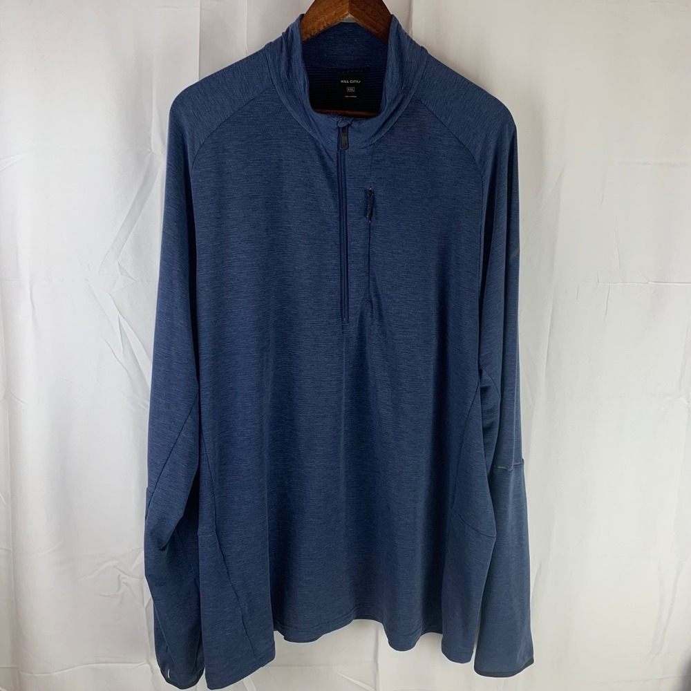 Hill City Pullover Men XXL Blue 1/4 Zip Thermal Grid Performance Shirt Thumbhole